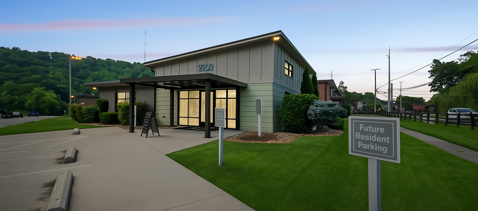 a large building with a sign on the side of it