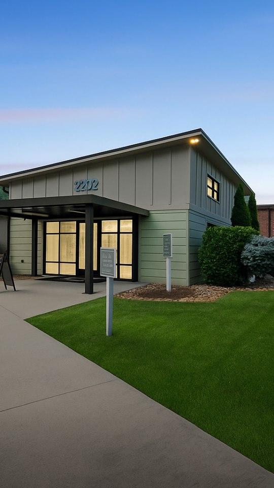 a large building with a sign on the side of it