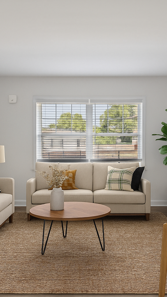 a living room filled with furniture and a window